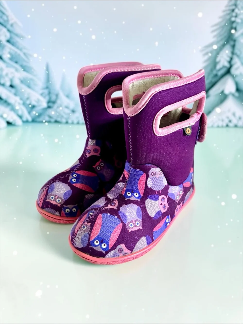 Bogs Baby Bog Owls Toddler Girls Boots Size 10 Faux Fur Lined Winter Booties